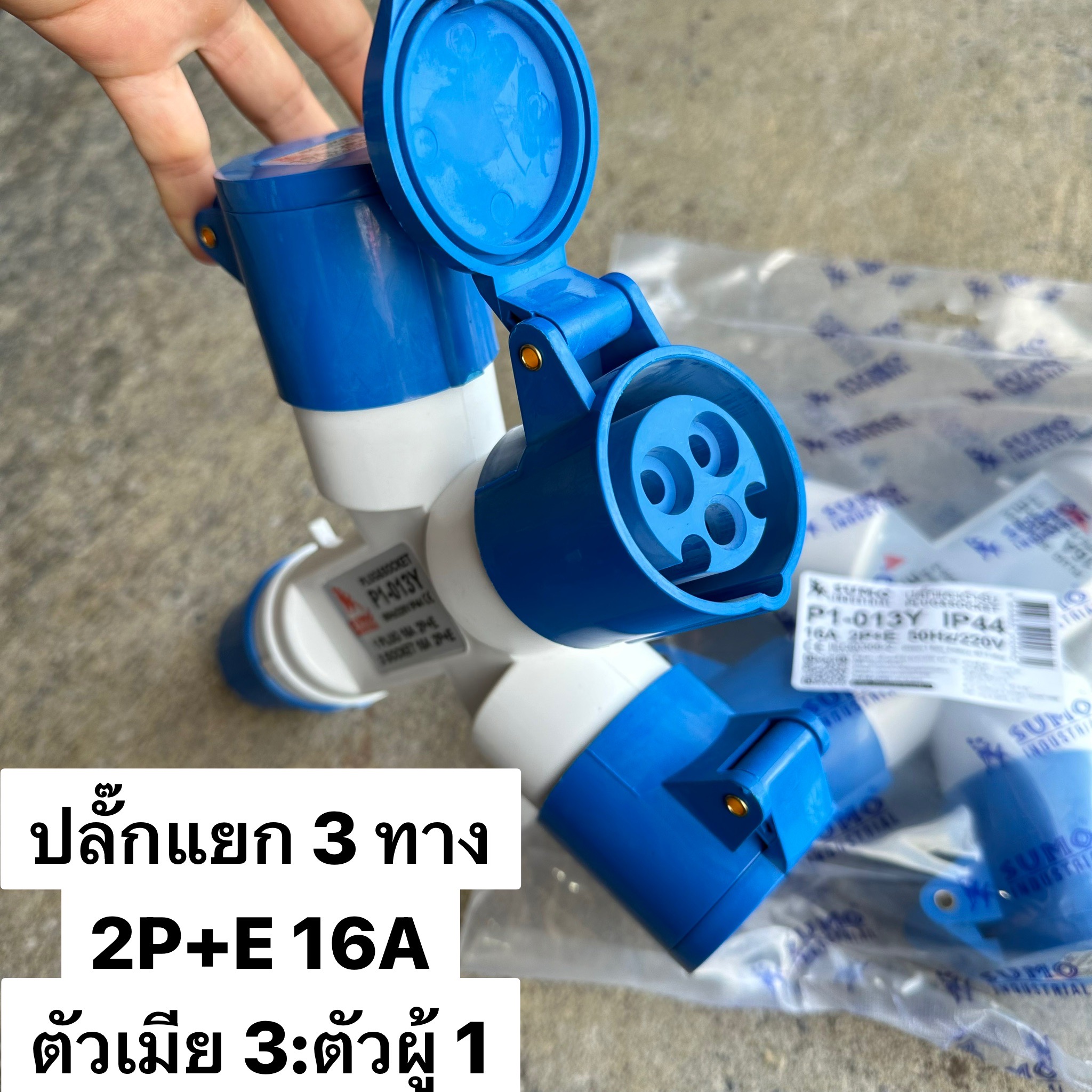 ปลั๊กเพาเวอร์แยก 3 ทาง 2P+E 16A 1013 220/250V IP44