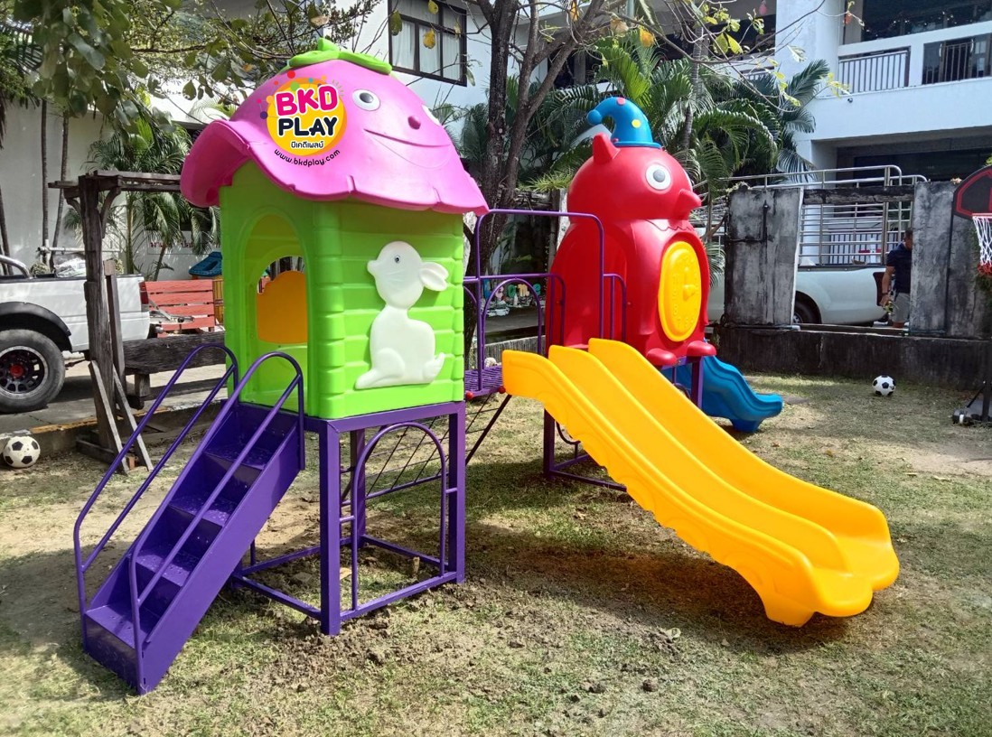 เครื่องเล่นสนาม,ของเล่นสนาม,สไลด์เดอร์ ,ปืนป่าย,ของเล่นเด็ก ,OutdoorPlayground ,IndoorPlayground, บ้านน้อยของนกฮูกสไลด์คู่ สินค้าพร้อมส่ง คิดค่าส่งตามจริง
