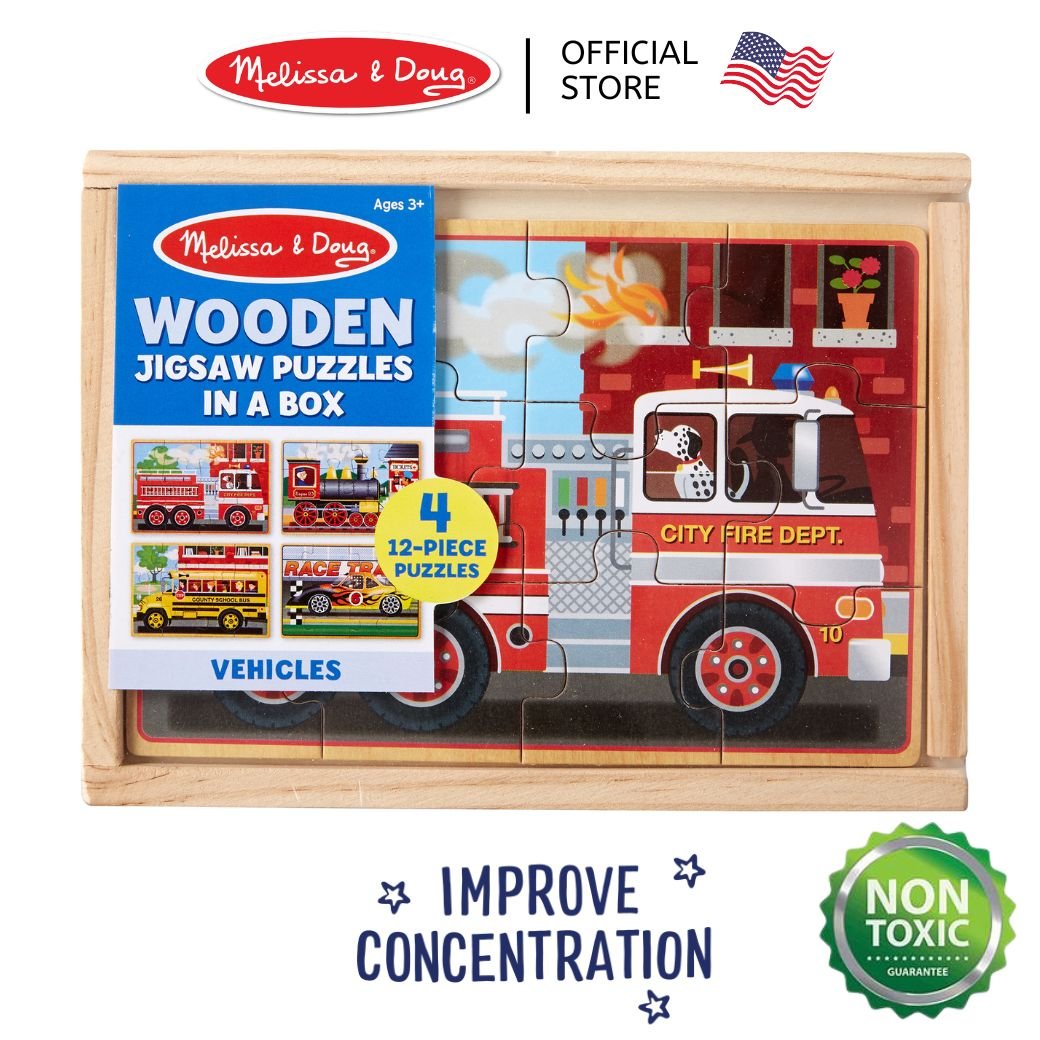 จิ๊กซอไม้12ชิ้นx4ลาย รุ่นยานพาหนะ ,Wooden Jigsaw Puzzles in a Box Vehicles, ของเล่นเสริมพัฒนาการ, ของเล่นเด็ก,สื่อการสอน,อนุบาล,พร้อมส่ง