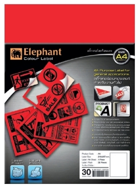 สติ๊กเกอร์กระดาษสะท้อนแสง [ตราช้าง] A4 สีแดง (30แผ่น/ห่อ)