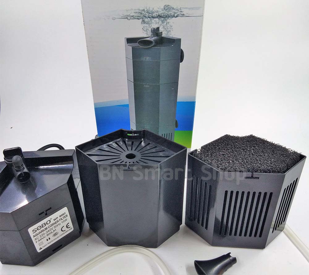 ปั้มน้ำพร้องกรองติดตั้งเข้ากับมุมตู้ SOBO WP-808C ใช้ได้ทั้งน้ำจืดและน้ำเค็ม