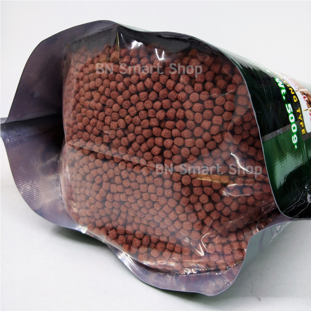 อาหารปลาหมอสี เร่งโหนก OKIKO Head Up huncher for flower horn 500 g. size M x 1 ถุง
