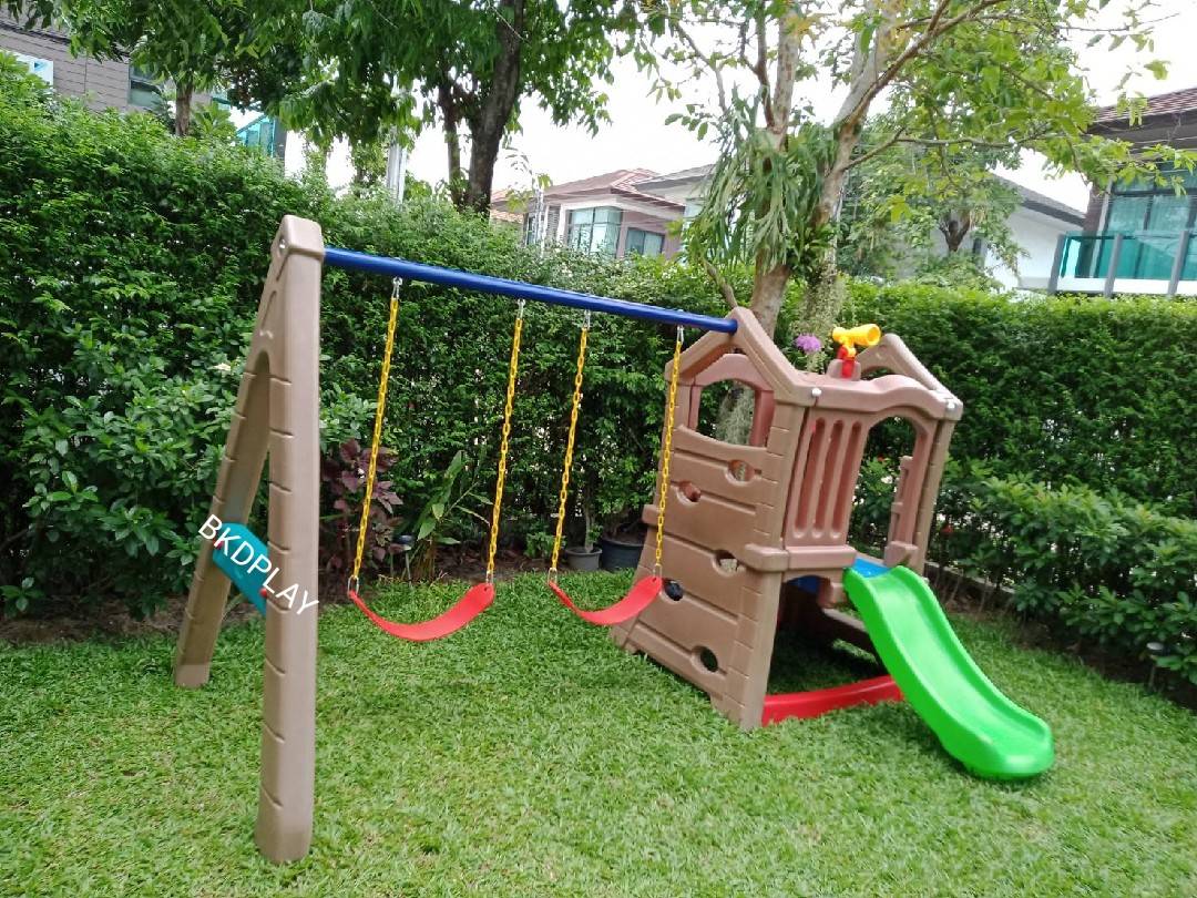 เครื่องเล่นสนาม,ของเล่นสนาม,ของเล่นเด็ก, บ้านสไลด์ชิงช้า 2 ที่นั่ง สินค้าพร้อมส่ง คิดค่าส่งตามจริง สินค้าราคาโรงงาน