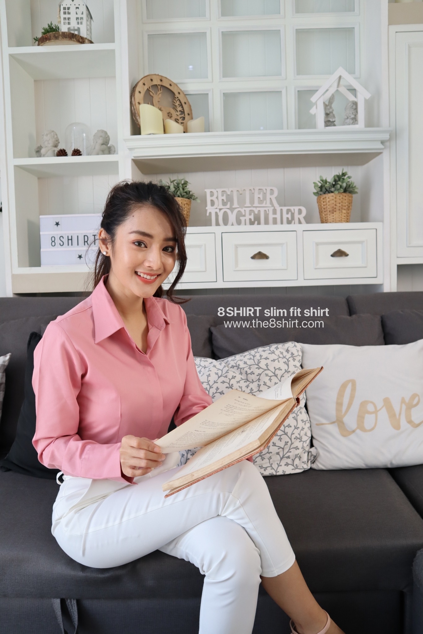 เสื้อเชิ้ตผู้หญิง ชมพูกะปิ (Solf Pink) สลิมฟิต เข้ารูป แขนยาว เสื้อเชิ้ตทำงาน เสื้อยูนิฟอร์ม แบรนด์ 8SHIRT slim fit shirt พร้อมส่ง