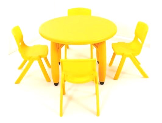 โปรโมชั่น ชุดโต๊ะเรียน เด็กอนุบาล โต๊ะกิจกรรม โต๊ะกลมพลาสติก พร้อมเก้าอี้ 4 ตัว ราคาโรงงาน พร้อมส่ง ส่งฟรี ขนาด 75x50 ซม.