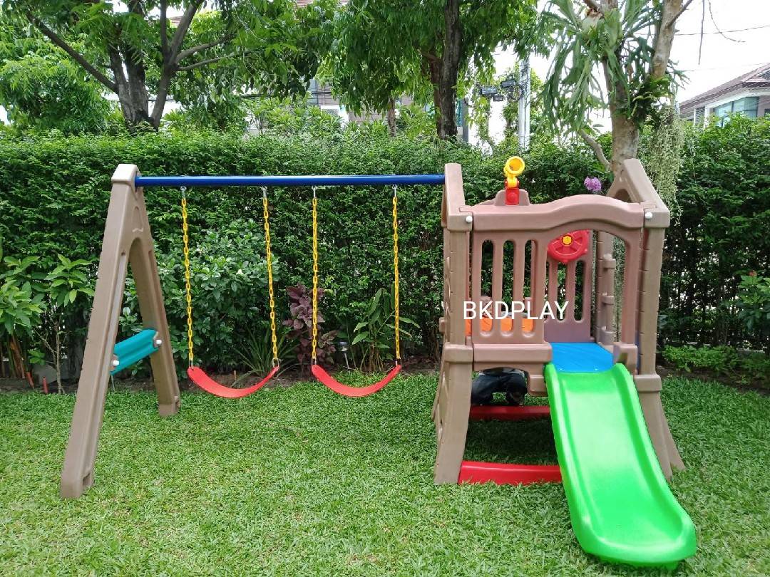 เครื่องเล่นสนาม,ของเล่นสนาม,ของเล่นเด็ก, บ้านสไลด์ชิงช้า 2 ที่นั่ง สินค้าพร้อมส่ง คิดค่าส่งตามจริง สินค้าราคาโรงงาน