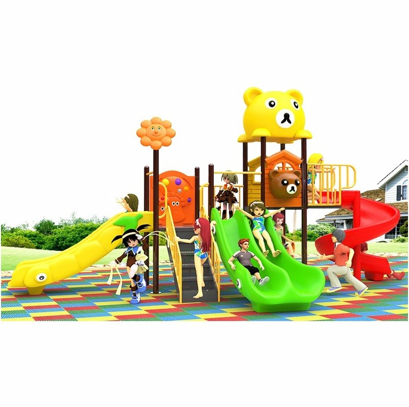 เครื่องเล่นสนามกลางแจ้ง ชุดตุ๊กตาหมี 3 สไลด์,สไลเดอร์,กระดานลื่น,เครื่องเล่นเด็ก,ครุภัณฑ์สนามเด็กเล่น, สพฐ,โครงการโรงเรียนประชารัฐ,งบประมาณ70,000 ขนาด 210x480x260 ซม.