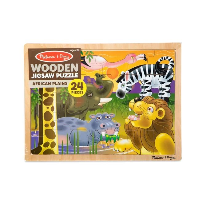 จิ๊กซอว์ไม้ 24 ชิ้น รุ่นสัตว์อาฟริกา พร้อมฐานไม้อย่างดี,Melissa & Doug Wooden Africa Jigsaw Puzzle, ของเล่นเสริมพัฒนาการ, ของเล่นเด็ก,สื่อการสอน,พร้อมส่ง