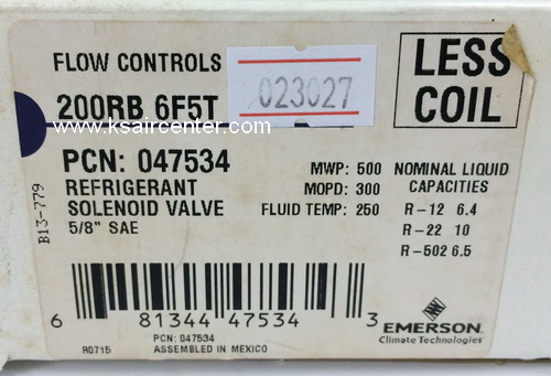 โซลินอยล์ วาล์วน้ำยา EMERSON ขนาด 5/8 หุน (รหัสสินค้า 023027)