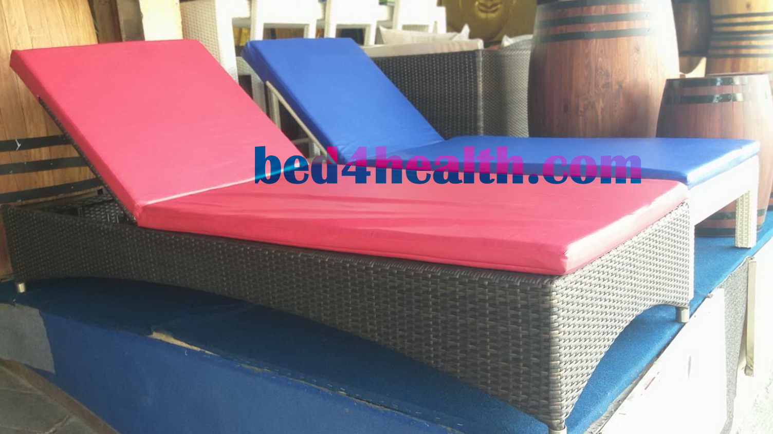 เตียงอาบแดด หวายเทียม พร้อมเบาะ Outdoor โครงสเตนเลส ไม่กลัวสนิม