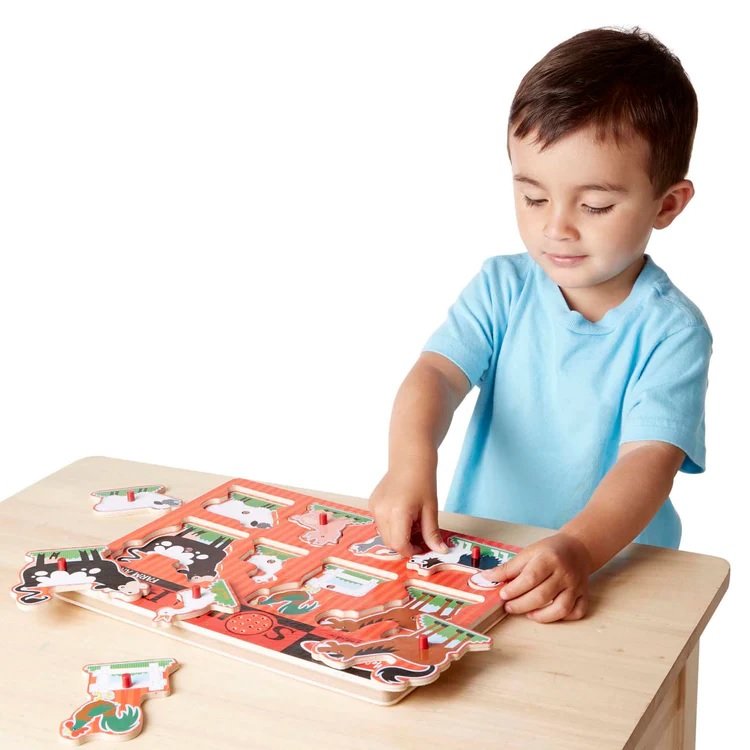 จิ๊กซอว์เด็ก มีเสียง มีหมุดจับ รุ่นฟาร์ม,Melissa & Doug Farm Animals Puzzle 8 Pcs , ของเล่นเสริมพัฒนาการ, ของเล่นเด็ก,สื่อการสอน,พร้อมส่ง