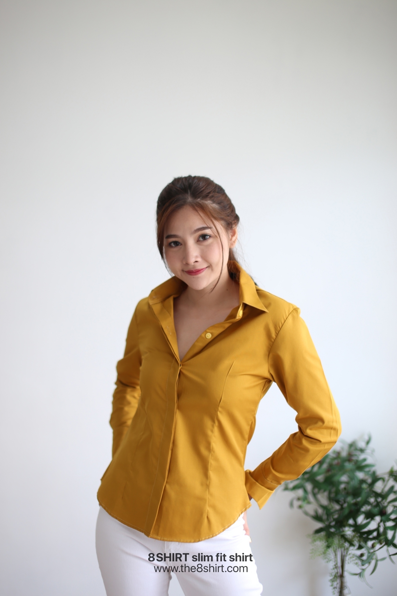เสื้อเชิ้ตผู้หญิง สีเหลืองมัสตาร์ด (Mustard yellow) สลิมฟิต เข้ารูป แขนยาว เสื้อเชิ้ตทำงาน เสื้อยูนิฟอร์ม แบรนด์ 8SHIRT slim fit shirt พร้อมส่ง
