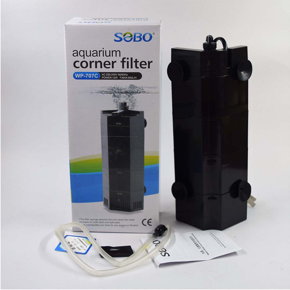 ปั้มน้ำพร้อมกรองติดตั้งเข้ากับมุมตู้ SOBO WP-707C ใช้ได้ทั้งน้ำจืดและน้ำเค็ม