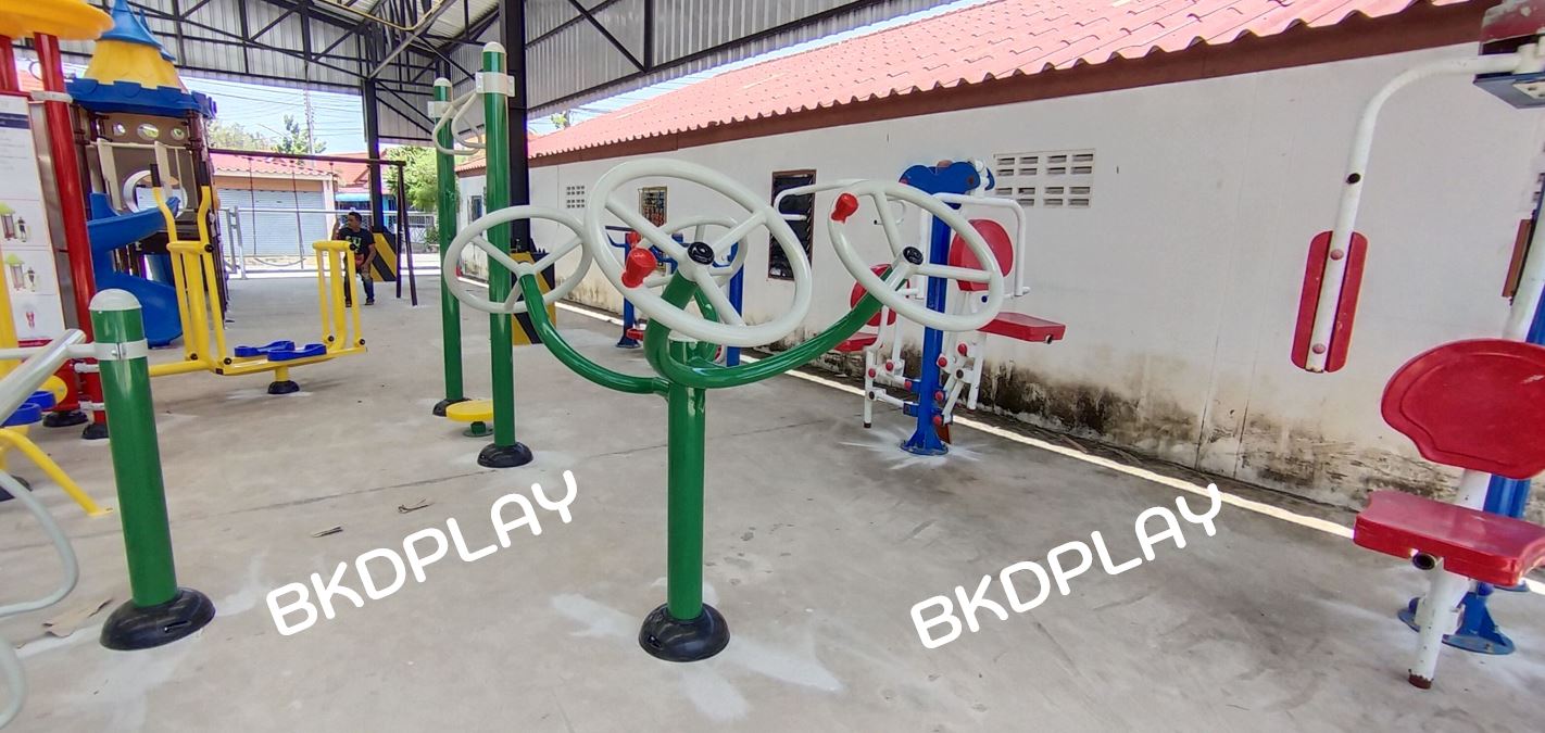 เครื่องออกกำลังกาย กลางแจ้ง ชุดอุปกรณ์ บริหารมือ แขน หัวไหล่ แบบล้อหมุน เหล็ก F-LS-11 ลานกีฬา อเนกประสงค์ สนามกีฬา ขนาด 105 x 130 x 150 ซม.