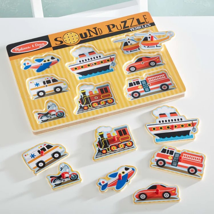 จิ๊กซอว์เด็ก มีเสียง มีหมุดจับ รุ่นยานพาหนะ,Melissa & Doug Vehicles Sound Puzzle 8 Pcs , ของเล่นเสริมพัฒนาการ, ของเล่นเด็ก,สื่อการสอน,พร้อมส่ง