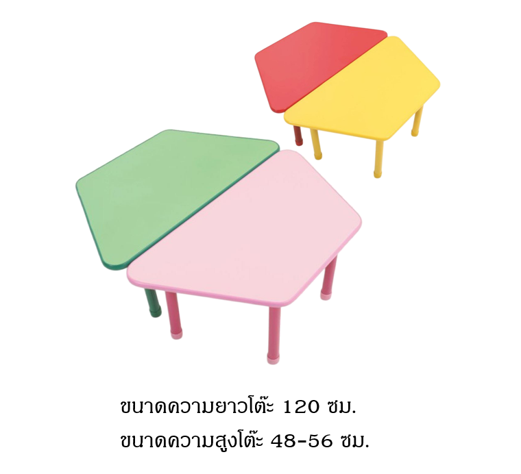 ชุดโต๊ะสี่เหลี่ยมคางหมู ราคาต่อ1สี SET B โต๊ะเก้าอี้นักเรียน,โต๊ะเด็ก,เก้าอี้เด็ก,อนุบาล-ประถม,โต๊ะกิจกรรม,โต๊ะพลาสติกขาเหล็ก,โต๊ะเขียนหนังสือเด็ก สั่งนำเข้า ขนาด 120 x 48-56 ซม.( ยาว x สูง)