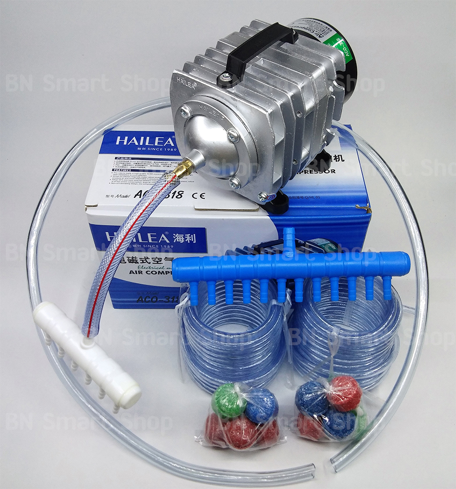 ปั้มลม ปั้มออกซิเจน 45 วัตต์ HAILEA รุ่น ACO-318 ฟรีแยกลม 12 ช่องและอุปกรณ์พร้อมใช้งาน