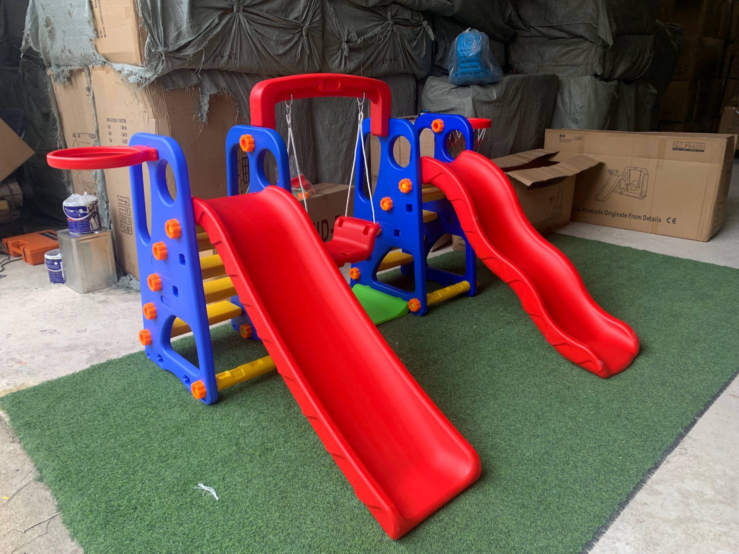 เครื่องเล่นสนาม,ของเล่นสนาม,ของเล่นเด็ก,ชิงช้า สไลเดอร์คู่ พร้อมส่ง