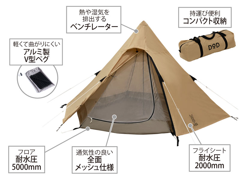 DoD One Pole Tent 3PP Tan T3-44-TN