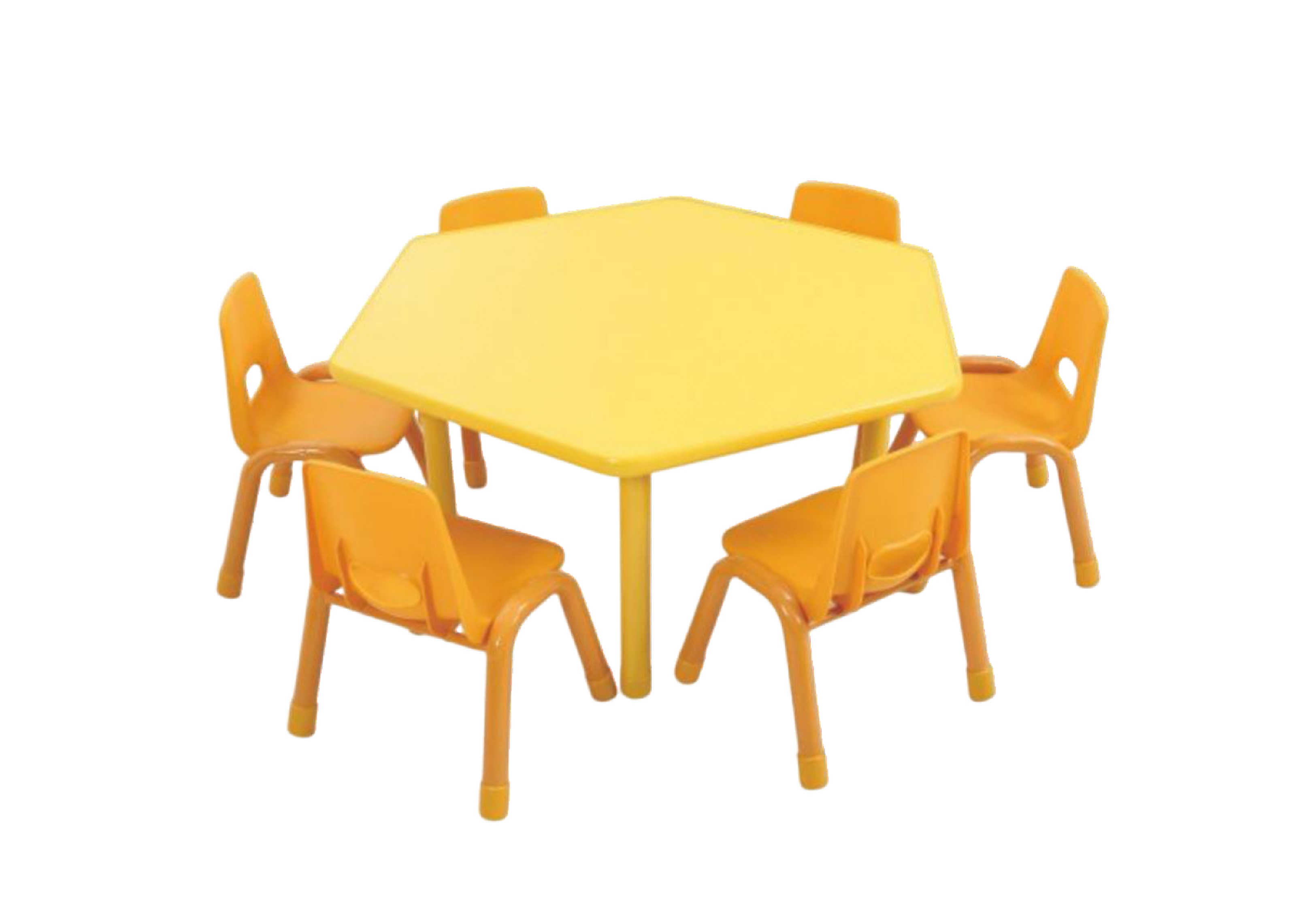 ชุดโต๊ะหกเหลี่ยม พร้อมเก้าอี้ 6 ที่นั่ง โต๊ะเก้าอี้นักเรียน, โต๊ะเด็ก, เก้าอี้เด็ก, อนุบาล-ประถม โต๊ะ กิจกรรม โต๊ะพลาสติกขาเหล็ก,โต๊ะเขียนหนังสือเด็ก สั่งนำเข้า ขนาด ย.120 x ส.48-56 ซม.
