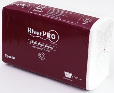 กระดาษเช็ดมือ [RIVER PROS] V-Fold 300แผ่น2ชั้น (24ห่อ/ลัง)