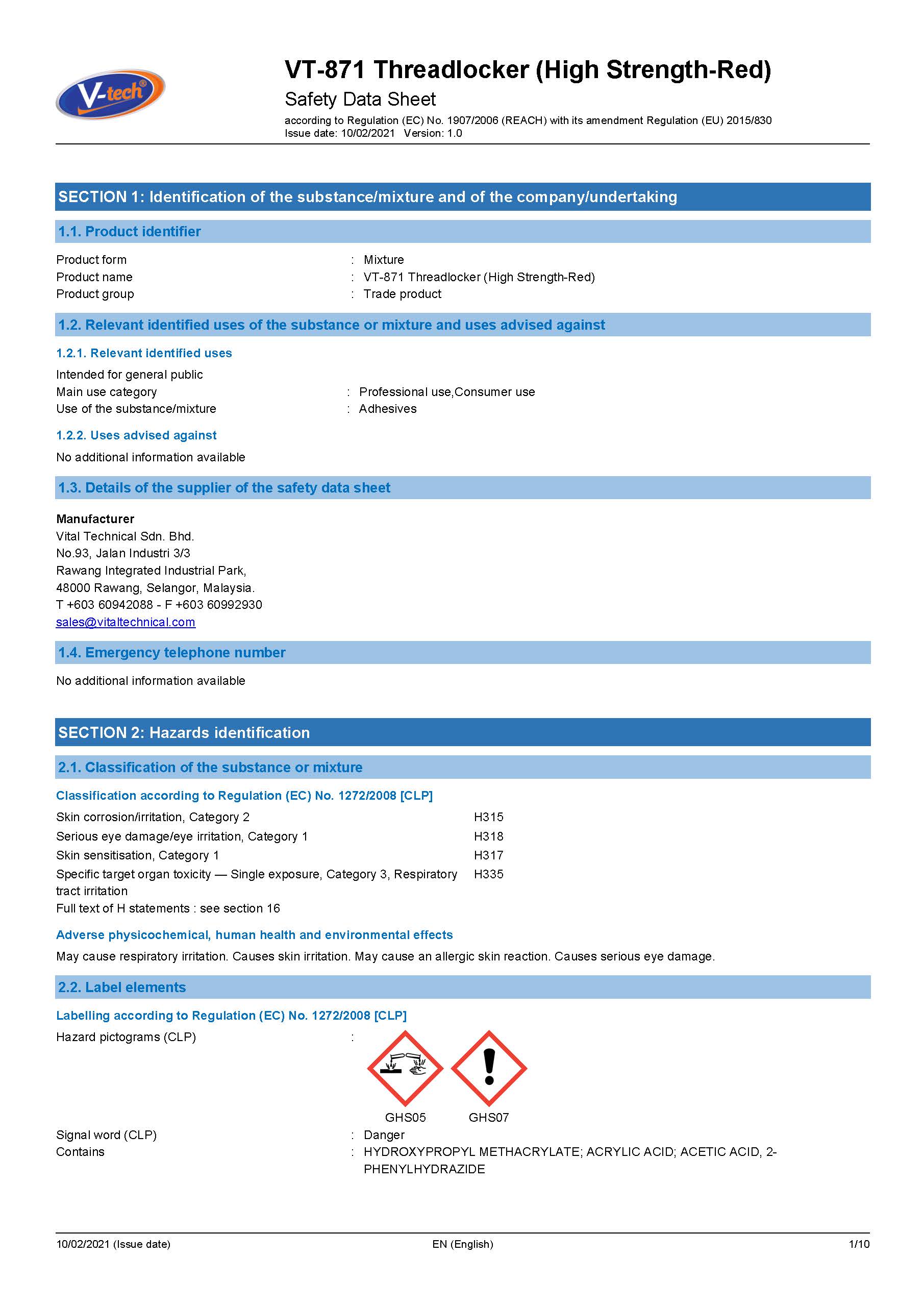 กาวล็อคเกลียว V-TECH VT-8716 สีแดง 6 ML