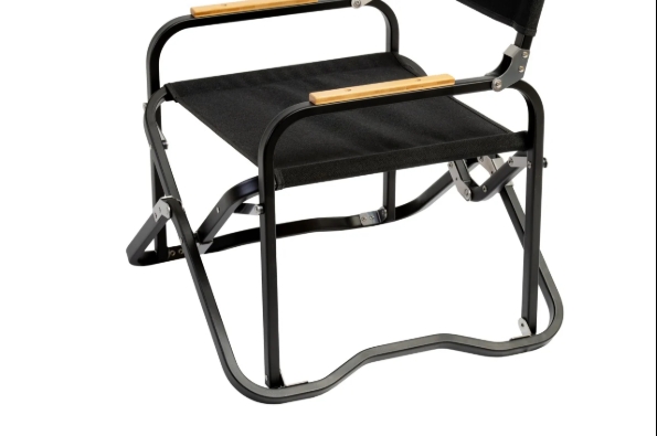 A black folding chair with a wooden armrest

AI-generated content may be incorrect.