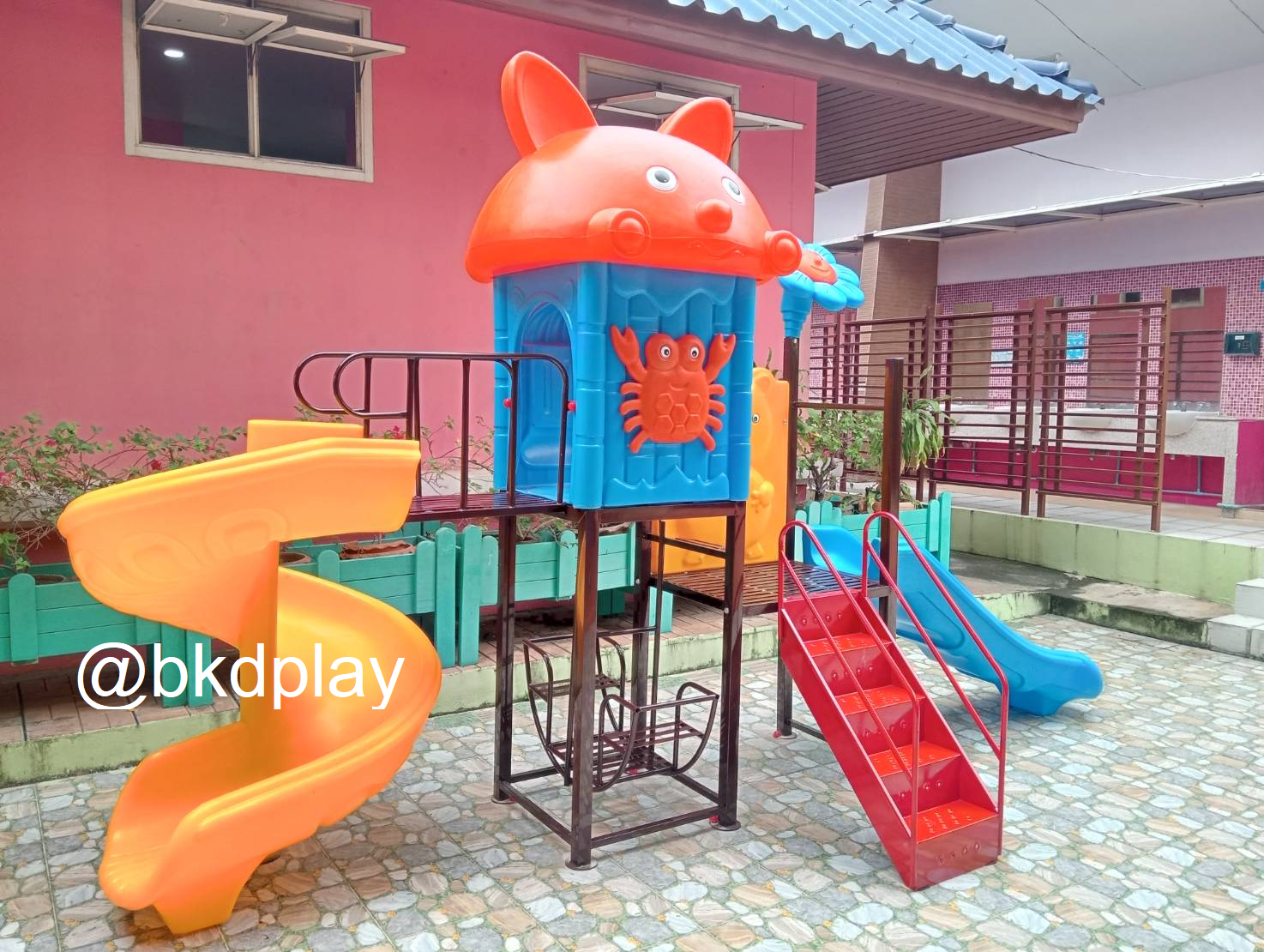 เครื่องเล่นสนามกลางแจ้ง ,ชุดจิ้งจอกน้อย 2 สไลเดอร์, สนามเด็กเล่น,outdoor playground,ครุภัณฑ์สนามเด็กเล่น สพฐ โครงการโรงเรียนประชารัฐ