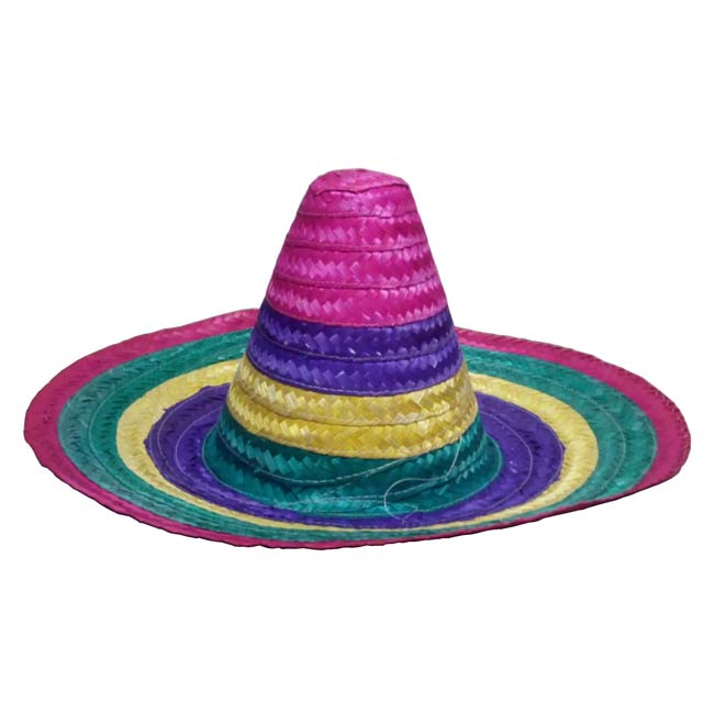 หมวกเม็กซิกัน หรือ หมวก sombrero แบบสีรุ้ง ทำจากเยื่อไม้ สีชมพู เขียว เปลือกไม้และม่วง