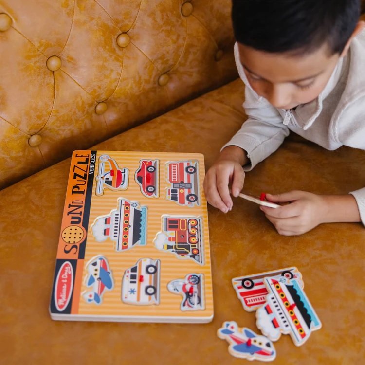 จิ๊กซอว์เด็ก มีเสียง มีหมุดจับ รุ่นยานพาหนะ,Melissa & Doug Vehicles Sound Puzzle 8 Pcs , ของเล่นเสริมพัฒนาการ, ของเล่นเด็ก,สื่อการสอน,พร้อมส่ง