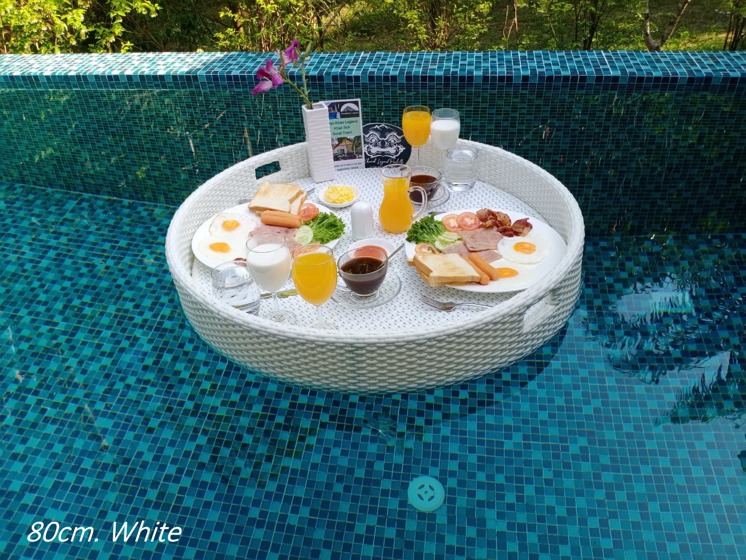 ถาดลอยน้ำหวายเทียม ทรงกลม 80ซม. สูง14ซม.หวายเทียม สำหรับใส่สำรับอาหาร หรือเครื่องดื่มเสริฟริมสระ หรือลอยในสระน้ำได้