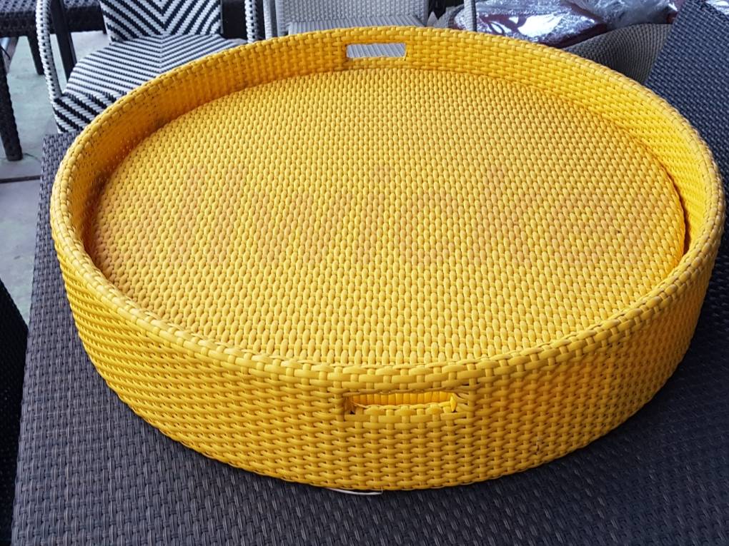 ถาดลอยน้ำหวายเทียม ทรงกลม 80ซม. สูง14ซม.หวายเทียม สำหรับใส่สำรับอาหาร หรือเครื่องดื่มเสริฟริมสระ หรือลอยในสระน้ำได้