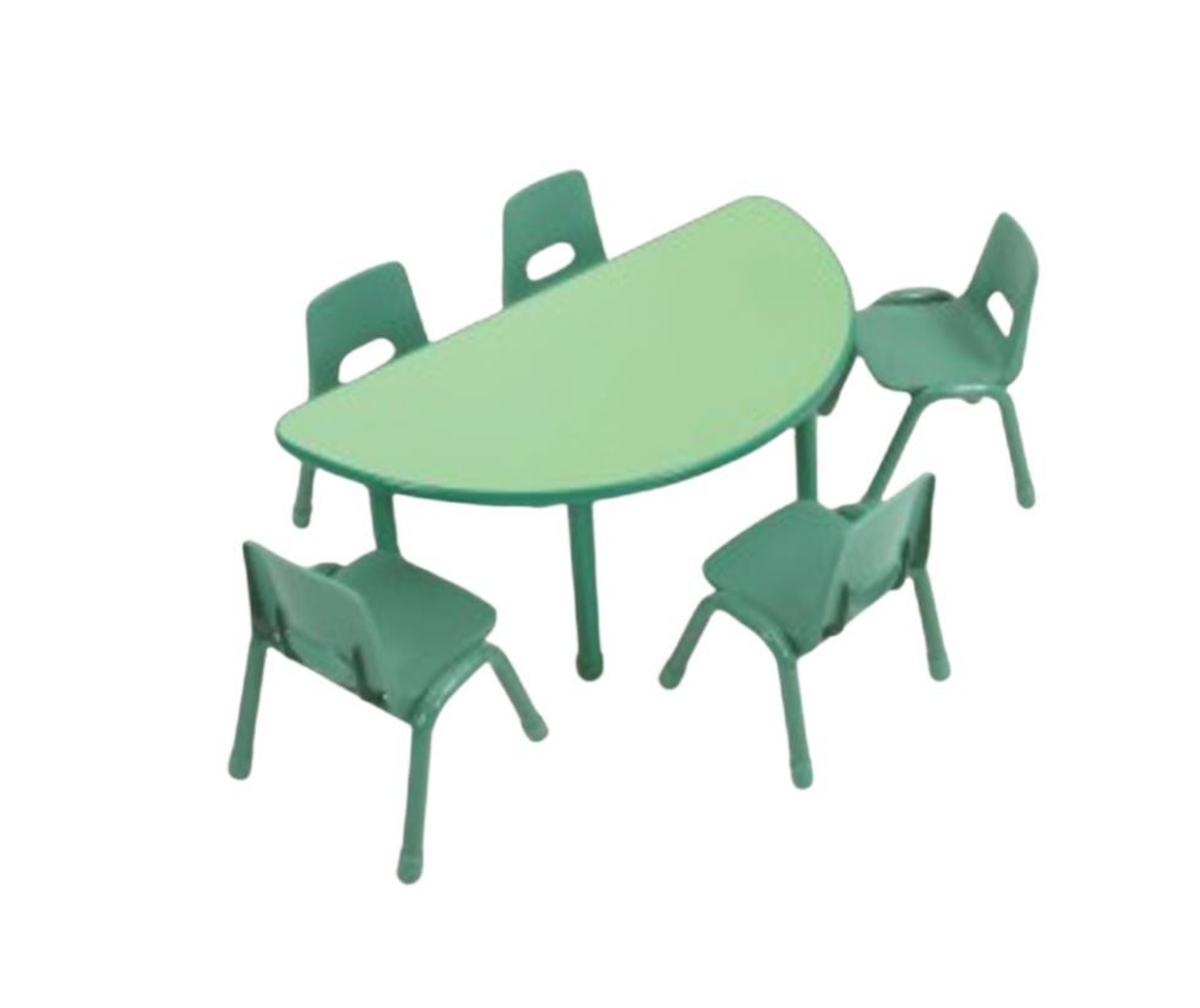 ชุดโต๊ะครึ่งวงกลม SET B พร้อมเก้าอี้ 5 ที่นั่ง ราคาต่อ1สี โต๊ะเก้าอี้นักเรียน,โต๊ะเด็ก,เก้าอี้เด็ก,อนุบาล-ประถม,โต๊ะกิจกรรม,โต๊ะพลาสติกขาเหล็ก,โต๊ะเขียนหนังสือเด็ก สั่งนำเข้า ขนาดโต๊ะ 60x120x48-56 ซม.