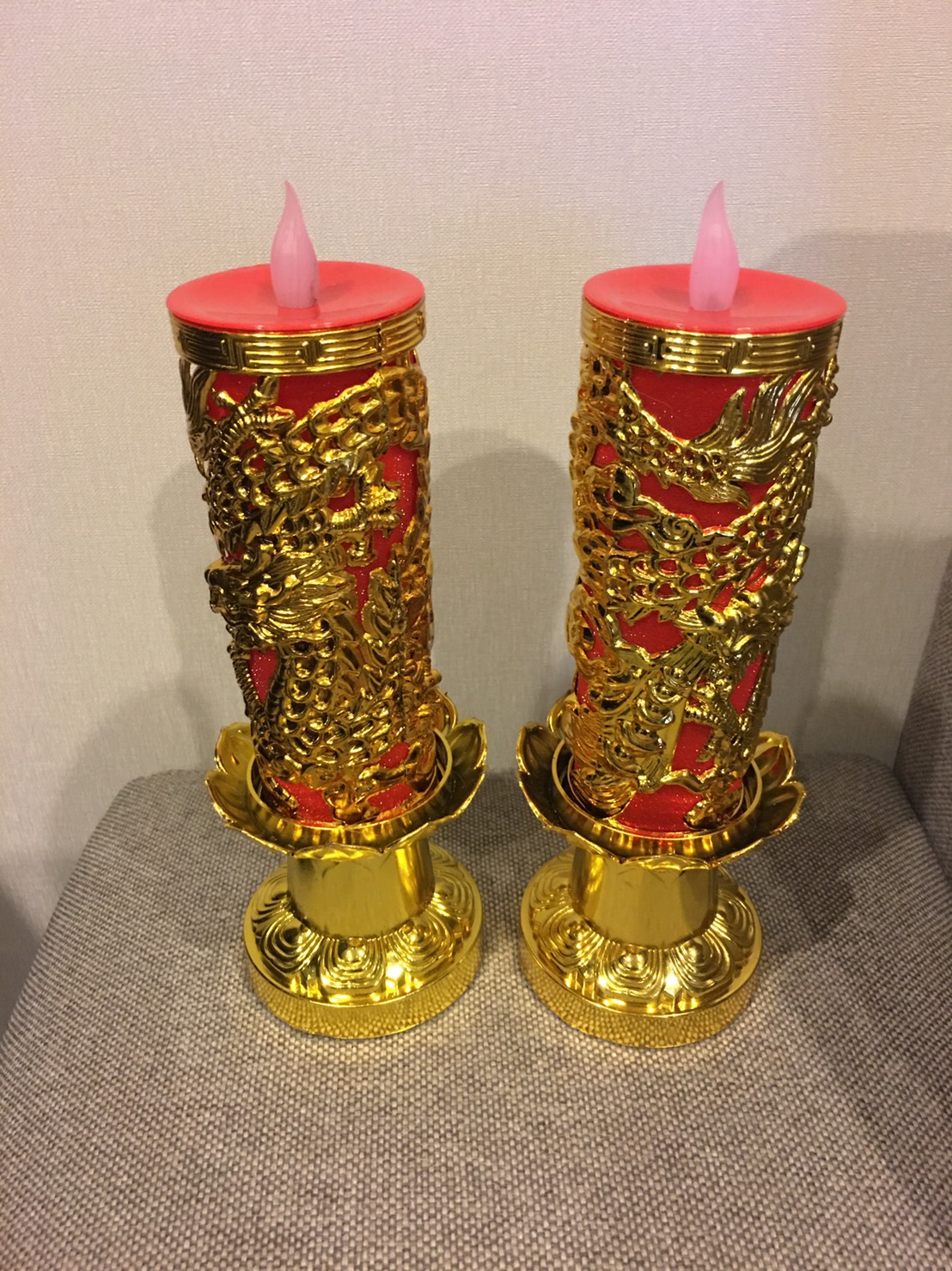 เทียนจีนแดงมังกร LED (ศาลเจ้า)