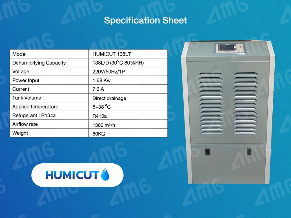 เครื่องลดความชื้นอุตสาหกรรม Humicut รุ่น 138LT (ลดความชื้น 138 ลิตร มีแท้งน้ำ)