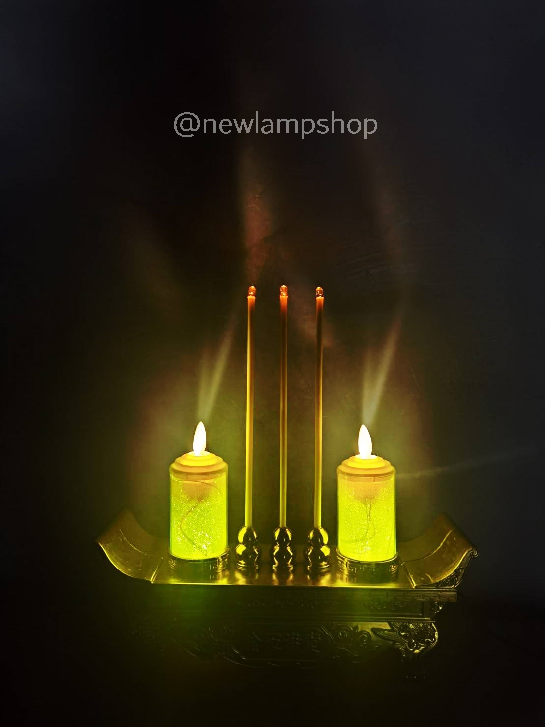 ชุดธูปเทียน ไฟบ้าน และใส่ถ่าน มั่งมีศรีสุข สีเหลือง/แดง