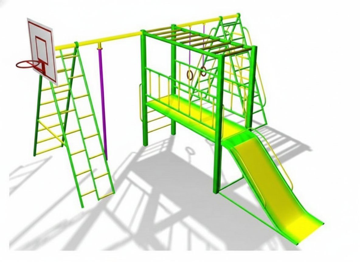 อุปกรณ์ปีนป่าย+สไลเดอร์+แป้นบาสเครื่องเล่นสนาม กลางแจ้ง เหล็ก ,บาร์โหน ตั้งพื้น ,ปีนป่าย,ของเล่น สั่งทำ10-20 วัน ขนาด 400x520x220 ซม.