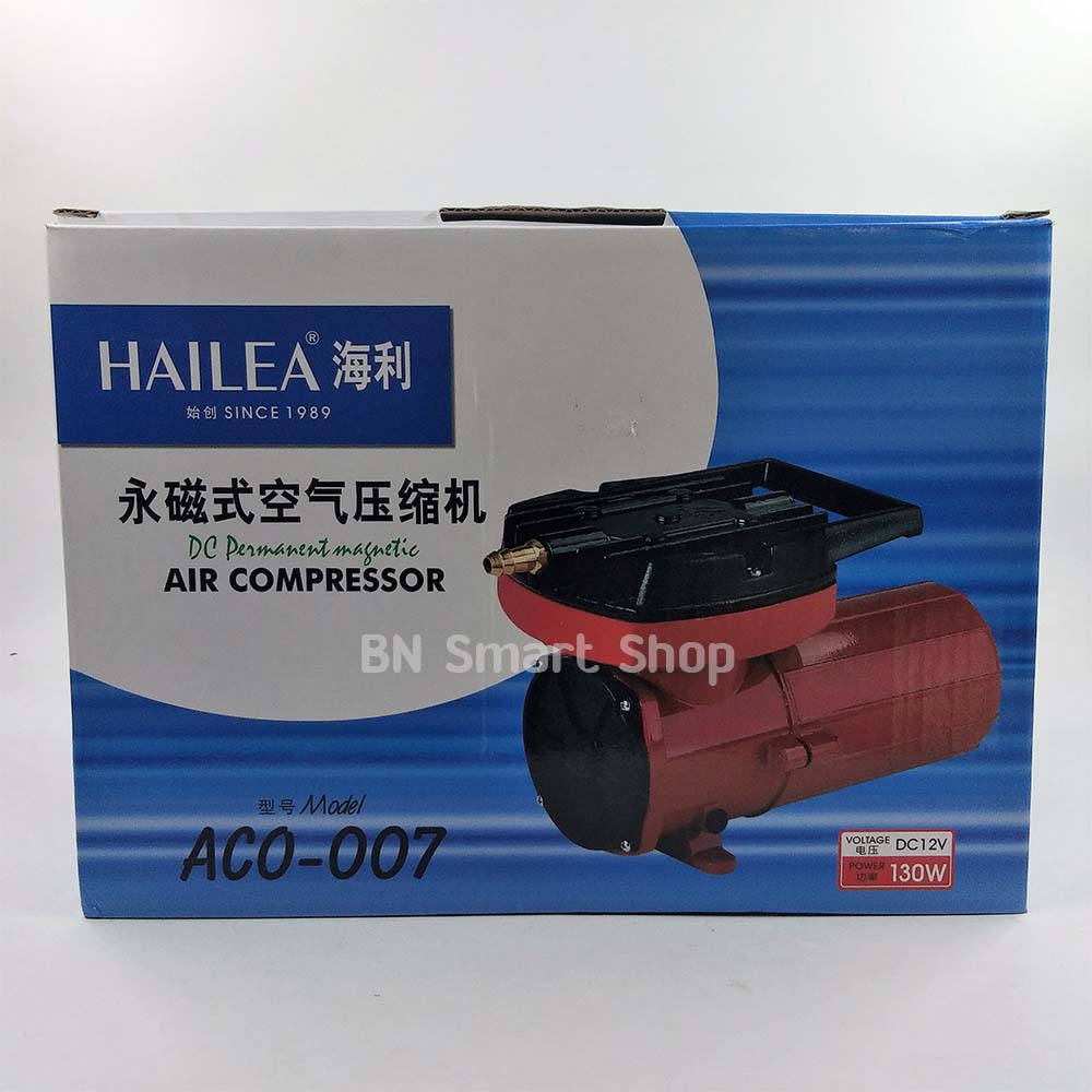 ปั้มลมใช้ไฟแบตเตอรี่รถ ปั้มลมต่อกับแบตเตอรี่รถ ไฟตรง DC 12 โวลท์ HAILEA ACO-007 กำลังไฟ 130 วัตต์ แถมอุปกรณ์พร้อมใช้งาน