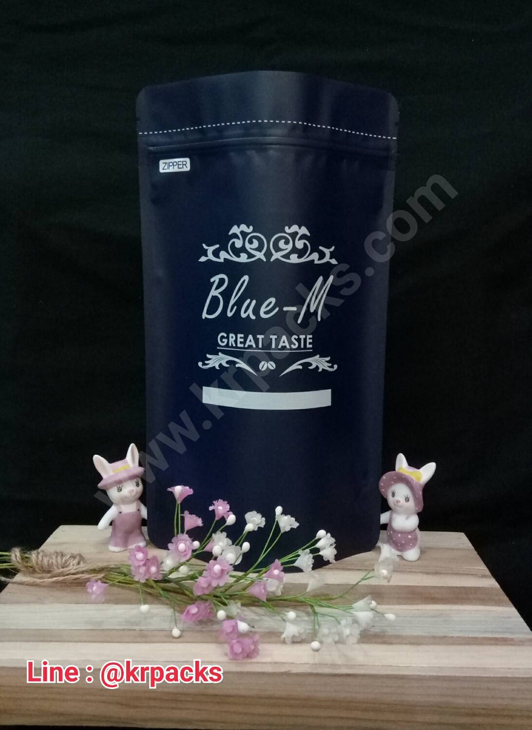 ตัวอย่างงานพิมพ์ถุงซิปฟอยล์ก้นตั้ง สกรีน 1 สี