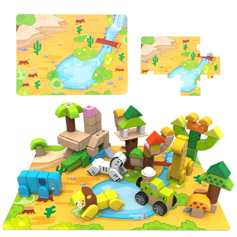 บล็อกตัวต่อสัตว์ป่าผจญภัยในป่า (80ชิ้น) ,ของเล่นไม้, บล็อกไม้, บล็อกต่อ,ของเล่นเสริมทักษะการเรียนรู้, ของเล่นเสริมพัฒนาการเด็กอนุบาล, สื่อการสอนปฐมวัย, พร้อมส่ง