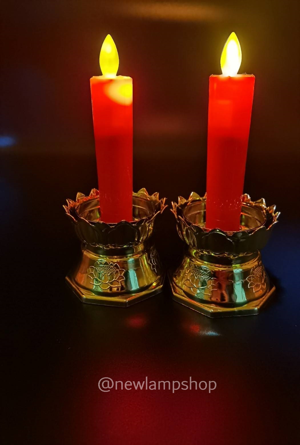 เชิงเทียนฐานบัว สูง 6.5" สีเหลือง/แดง/ขาว