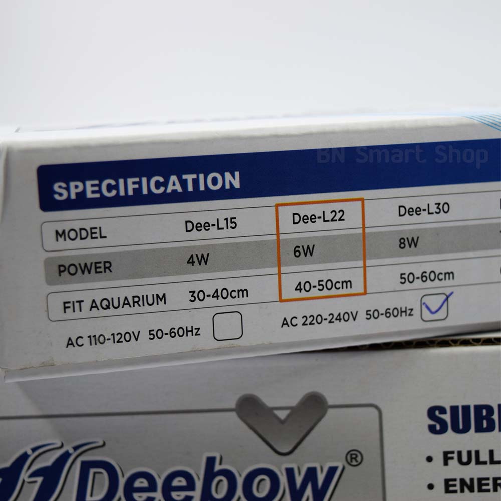 หลอดไฟ LED กันน้ำ ปรับไฟได้ 3 แบบ Deebow Dee-L22 กำลัง 6 วัตต์ ใช้กับตู้ขนาด 40-50 ซม. / 16-20 นิ้ว