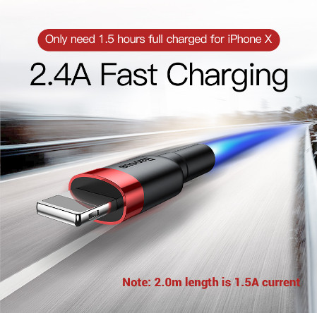Baseus ยาว 2 เมตร (แดง ดํา) สายชาร์จBaseus สายชาร์จเร็ว For iPhone X 8 7 6 5 6s 5s 5C SE ยาว 2 เมตร (แดง ดํา)