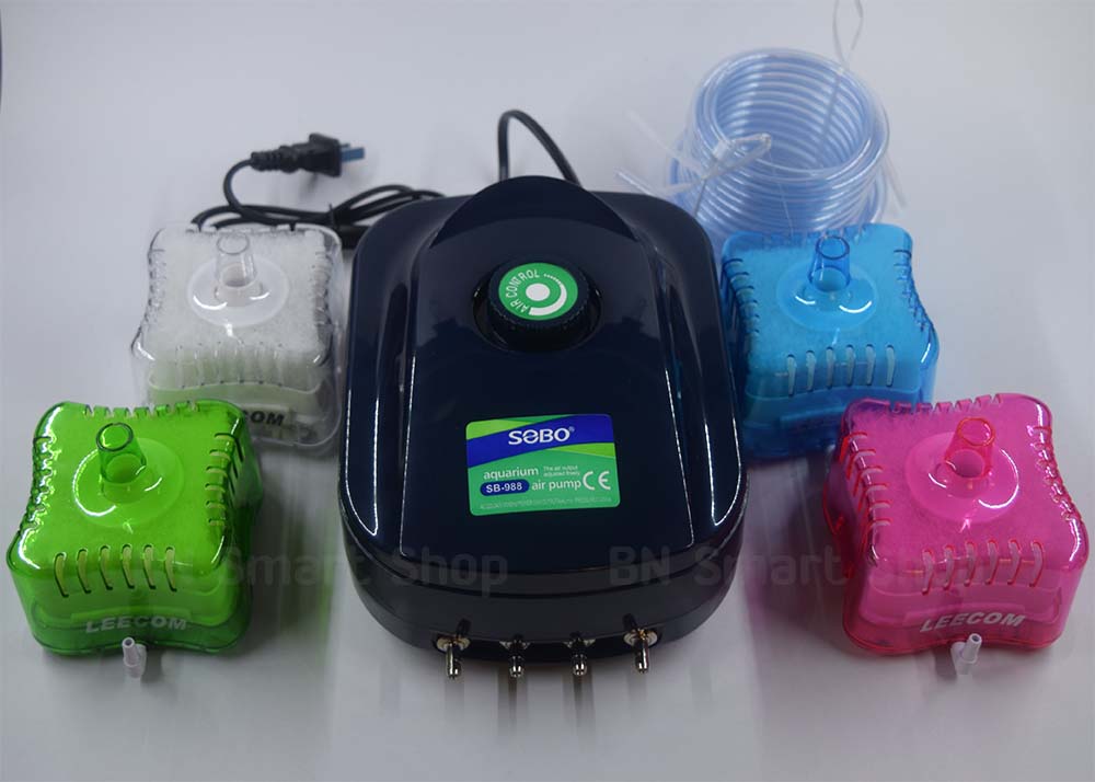 ปั้มลม ปั้มออกซิเจน 4 ทาง SOBO SB-988 แถมฟรีสายยางและกรองเหลี่ยม พร้อมใช้งาน