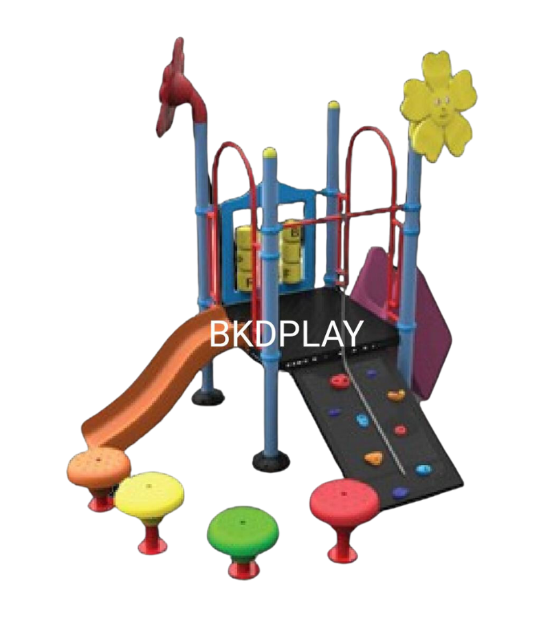 เครื่องเล่นสนาม ชุดรวมมิตรบ้านดอกไม้ สไลเดอร์ปีนป่าย และทรงตัว สั่งทำ