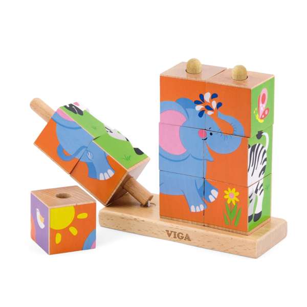 ชุดลูกเต๋าภาพสัตว์ป่าปริศนา 9 ชิ้น , ของเล่นไม้, ของเล่นเสริมพัฒนาการ, ของเล่นเด็กอนุบาล