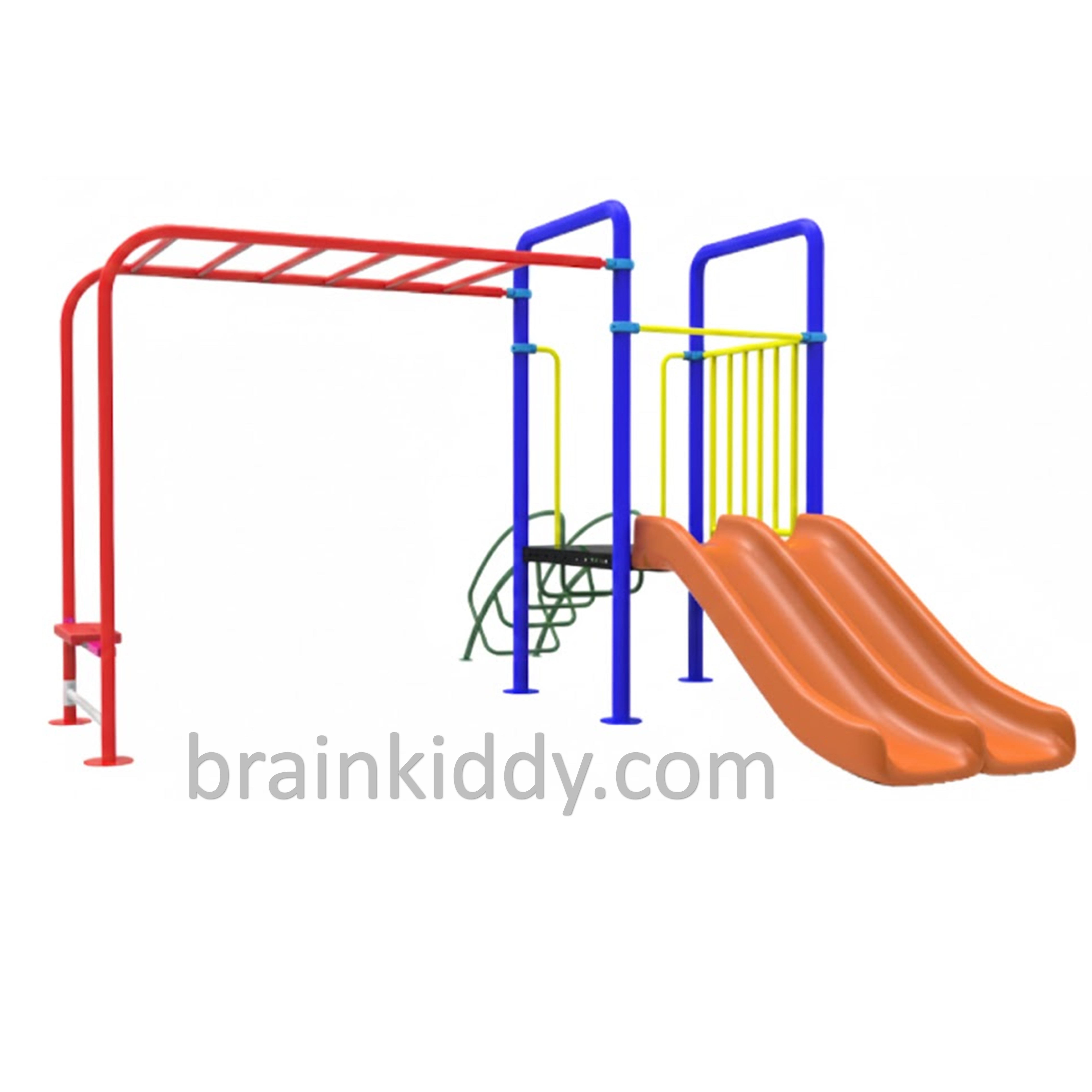 ชุดหอสไลด์80รางคู่+ บาร์โหน เครื่องเล่นสนามกลางแจ้ง เหล็ก ของเล่น สั่งทำ 10-20 วัน ขนาด450x370x250 ซม.