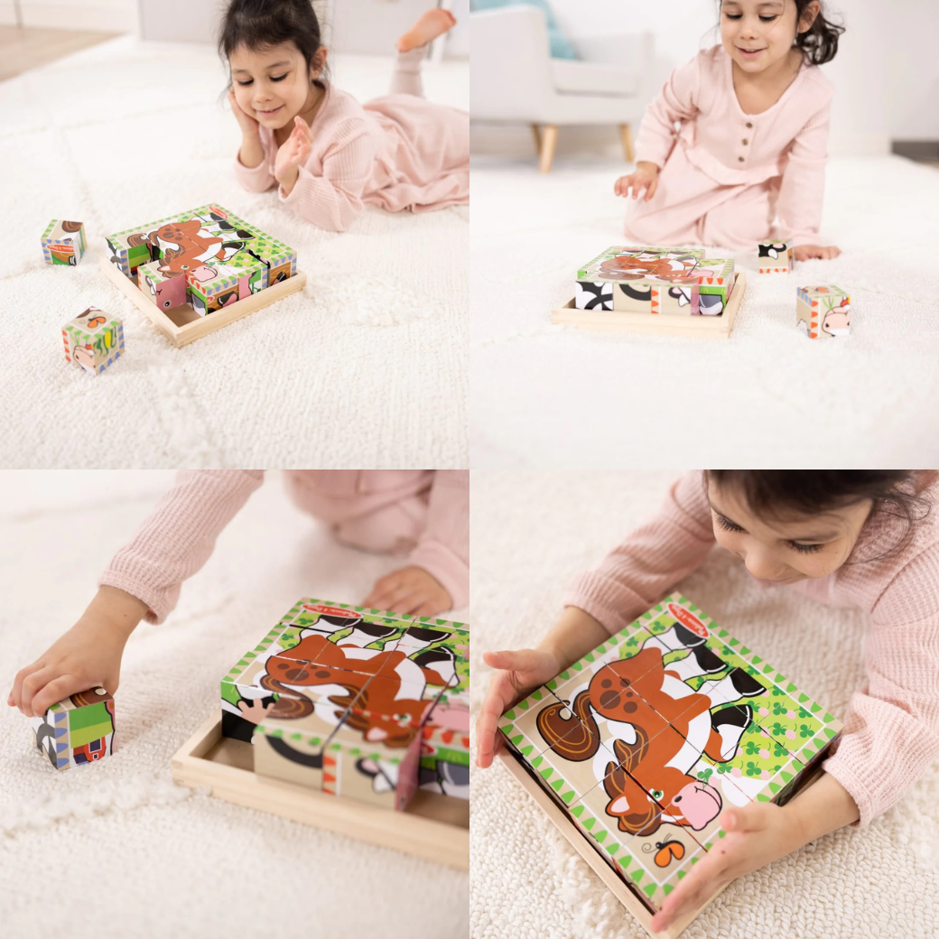 ชุดพัซเซิลลูกบาศก์ รุ่นฟาร์ม 16ชิ้น เสริมการเรียนรู้สิ่งรอบตัว การคิดแก้ปัญหา และ การมีสมาธิ Cube Puzzle Farm Melissa&Doug, ของเล่นเสริมพัฒนาการ, ของเล่น