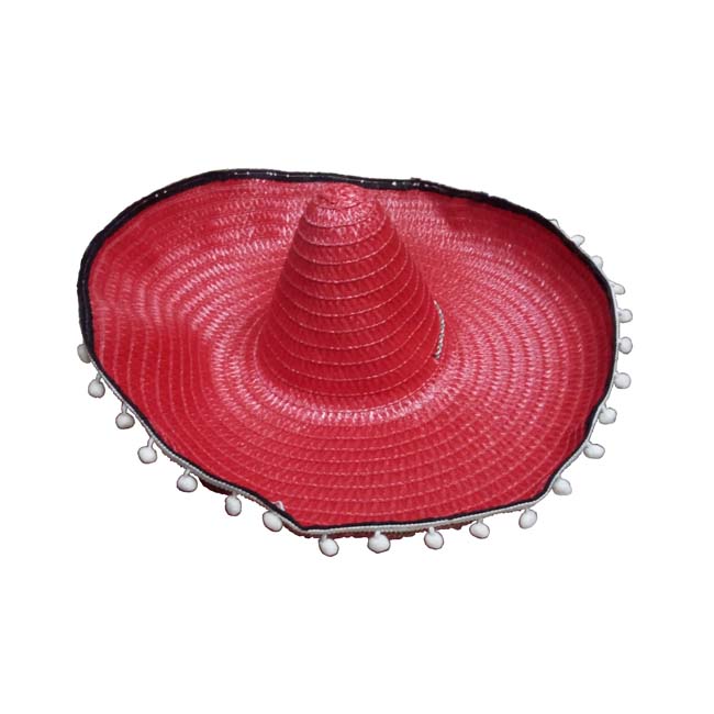 หมวกเม็กซิกัน หรือ หมวก sombrero แบบมีตุ้งติ้ง สีแดง