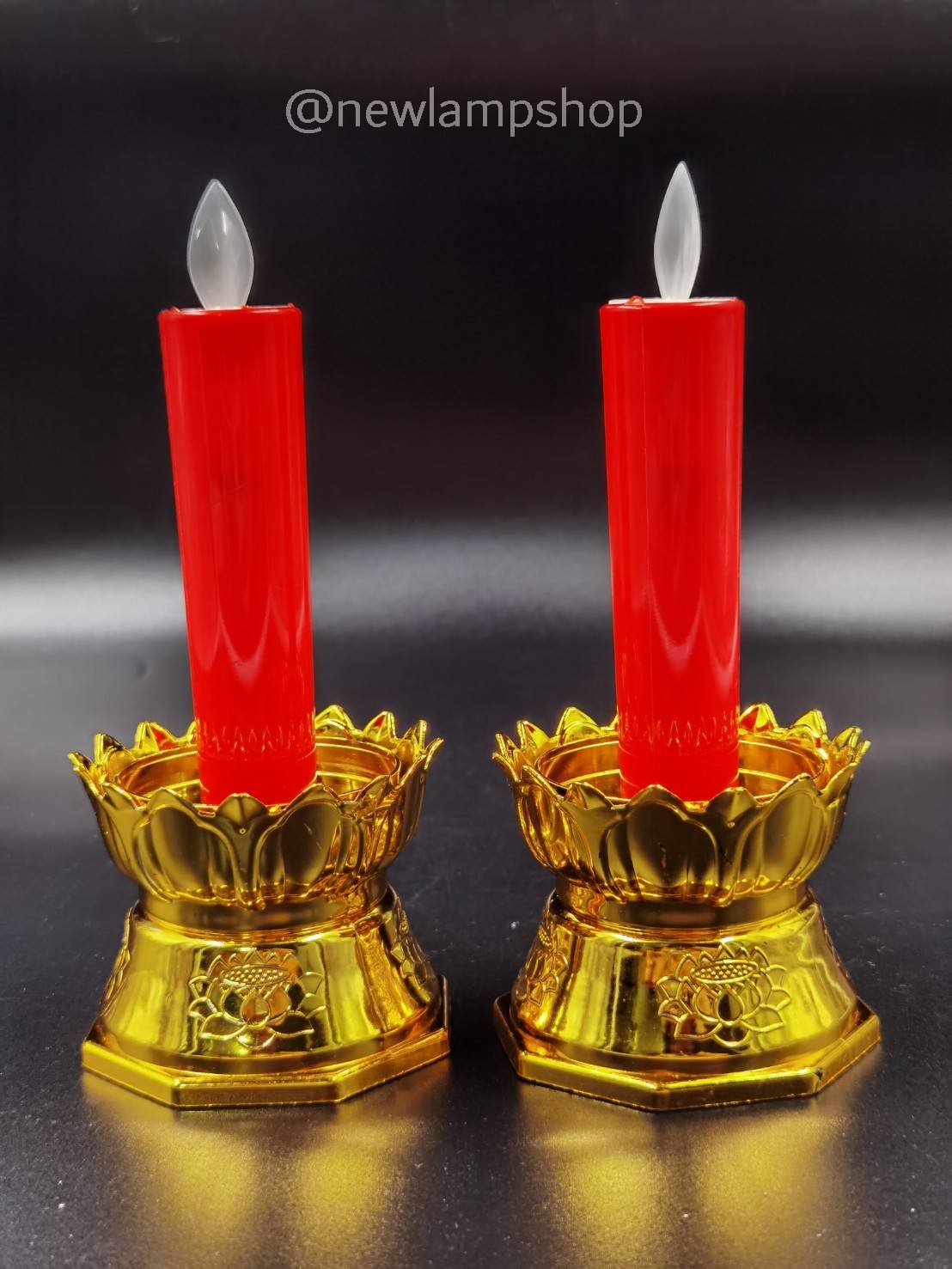 เชิงเทียนฐานบัว สูง 6.5" สีเหลือง/แดง/ขาว